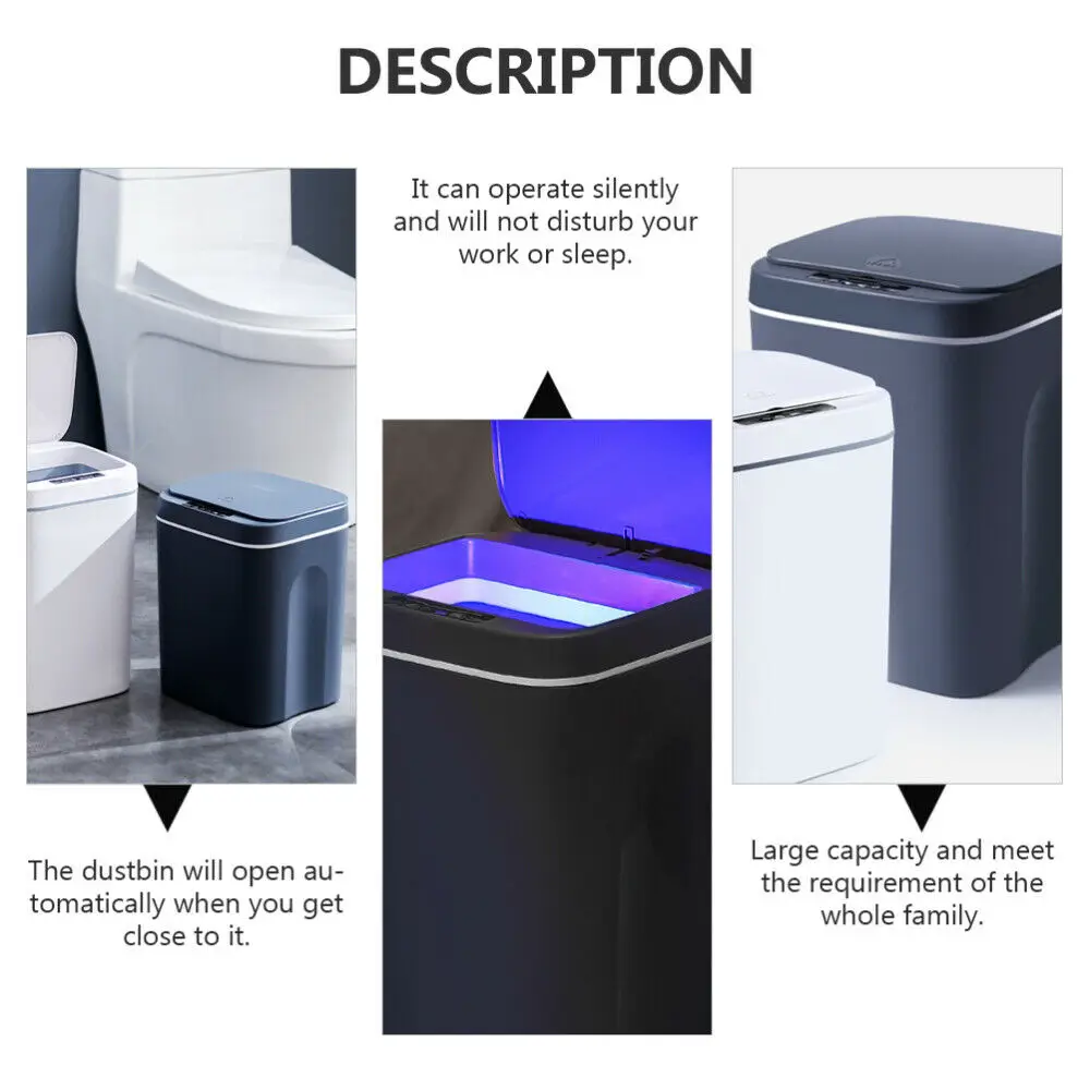 16L Household USB Charging Smart Toilet Trash Bin Automatic Induction Touchless Dustbin Car Kitchen Can Home Garbage Bins | Дом и сад