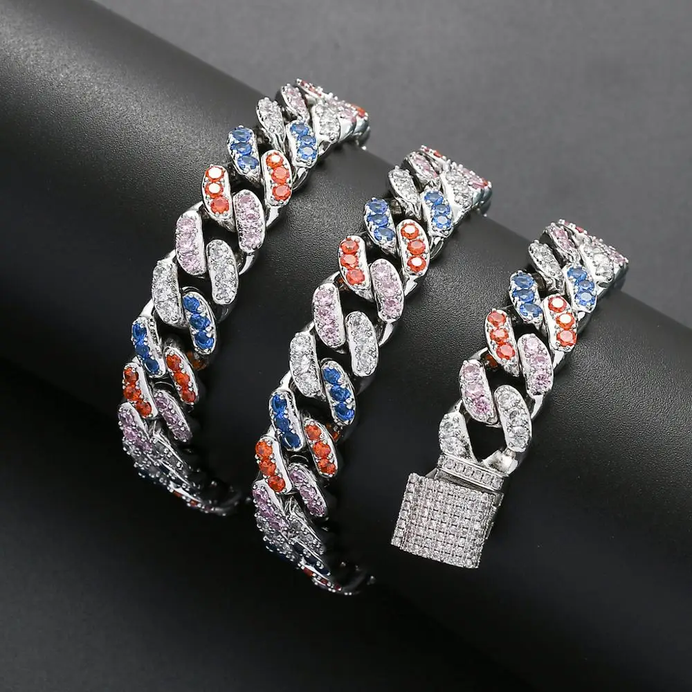 4 цвета CZ камень проложенный хип-хоп Bling Iced Out круглая кубинская цепочка из Майами