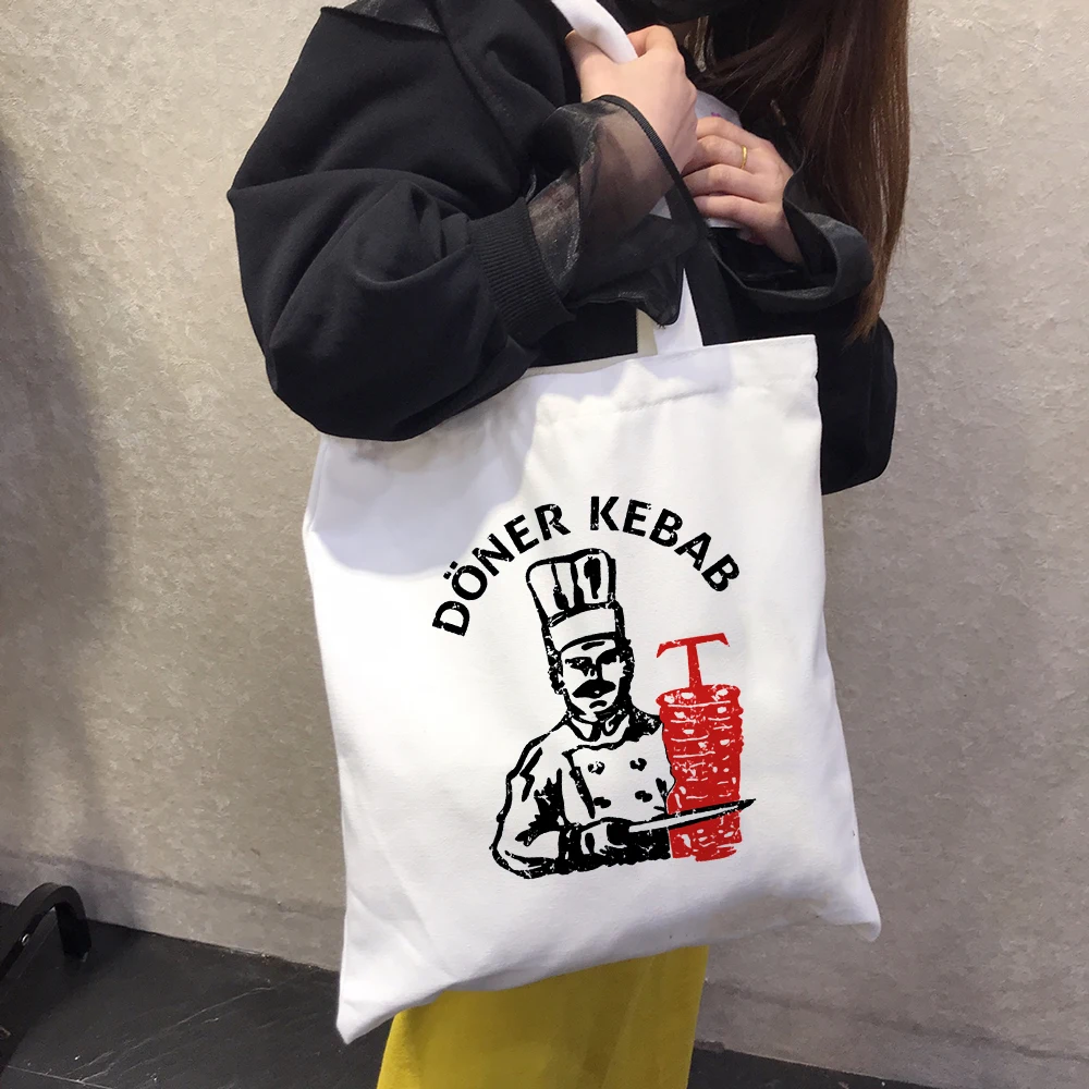 

Women Doner Kebab Cotton Canvas Shopper Bag Girl Harajuku 90s Y2K Classic Vintage Shoulder Handbag Female Bolsa Compra