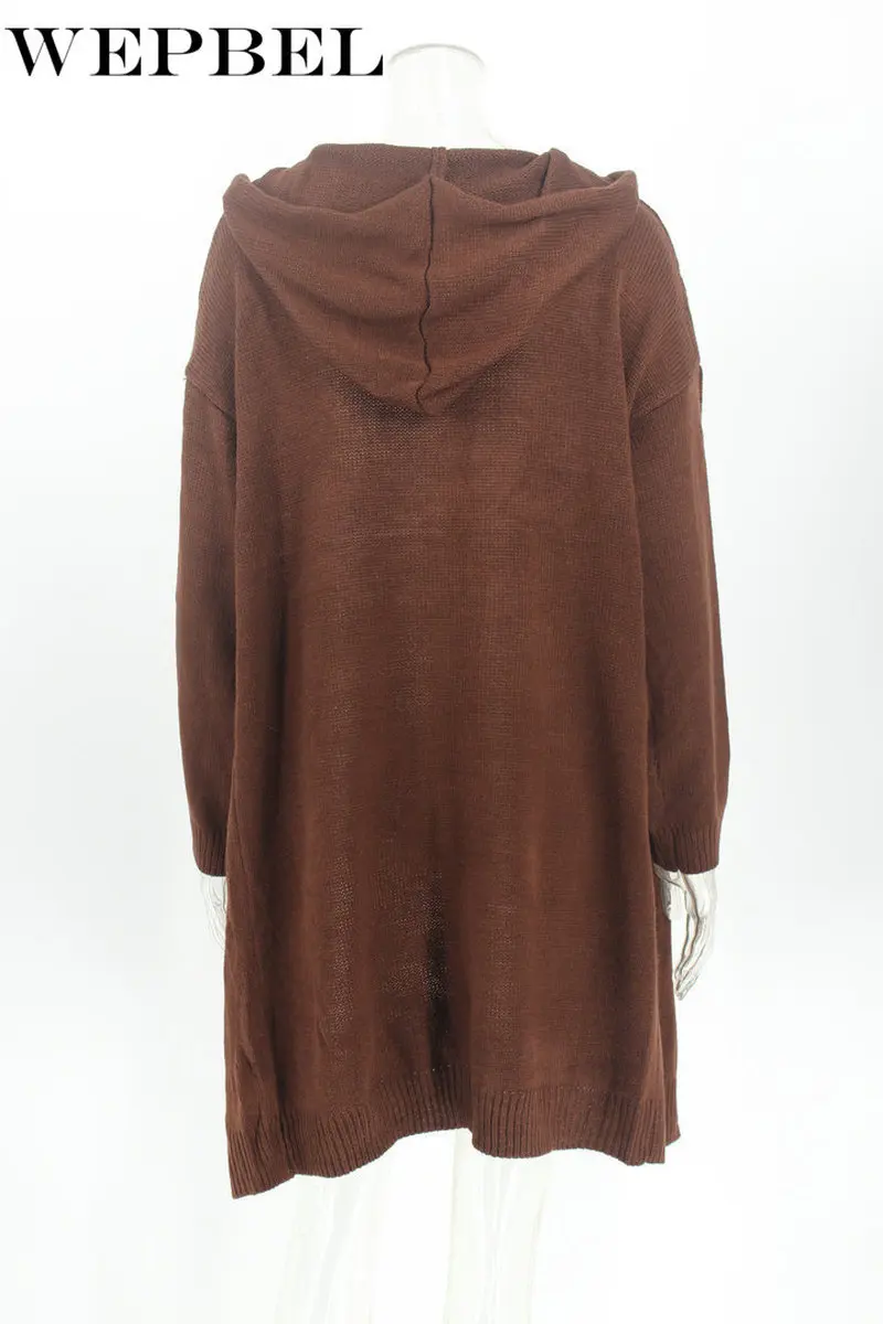 

WEPBEL Women Long Sleeve Pure Color Cardigan Hooded Coat Casual Knitted Knitwear Sweater Coat