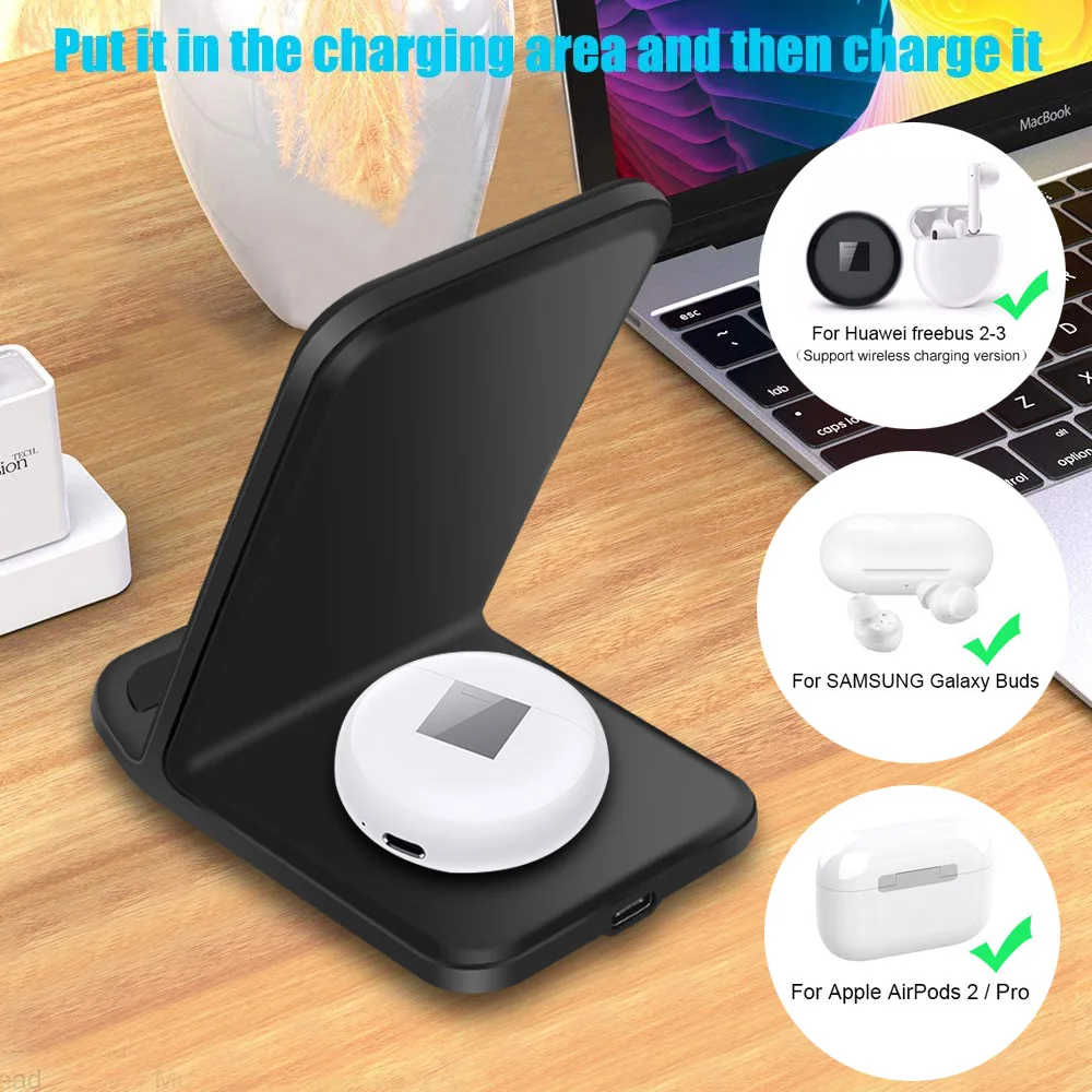 15w 2 in 1 qi wireless charger stand for iphone 13 12 11 xs xr x 8 airpods pro dual fast charging station for samsung s20 s10 s9 free global shipping