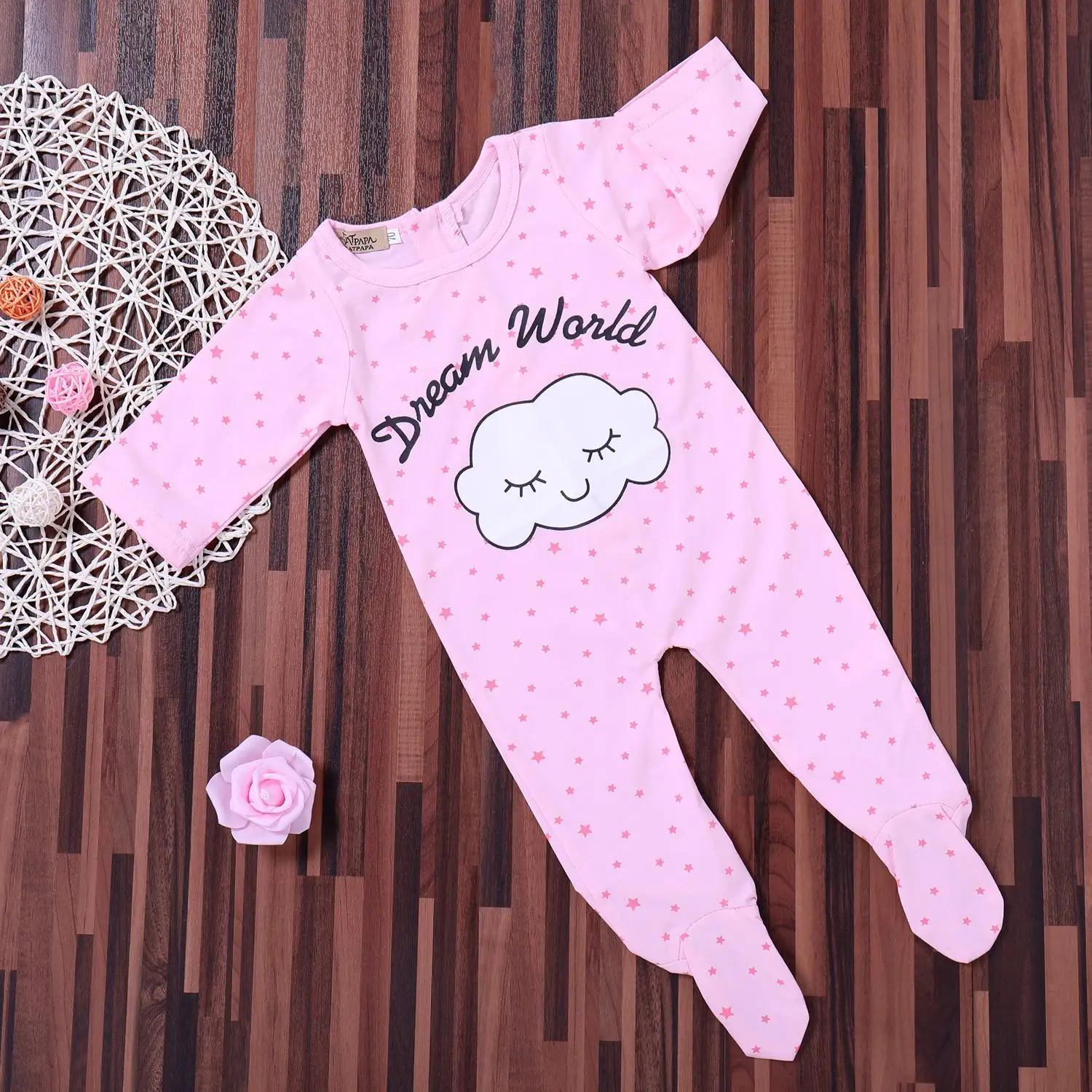Детский цельный комбинезон OpenBeauty весенне осенний с розовыми облаками для