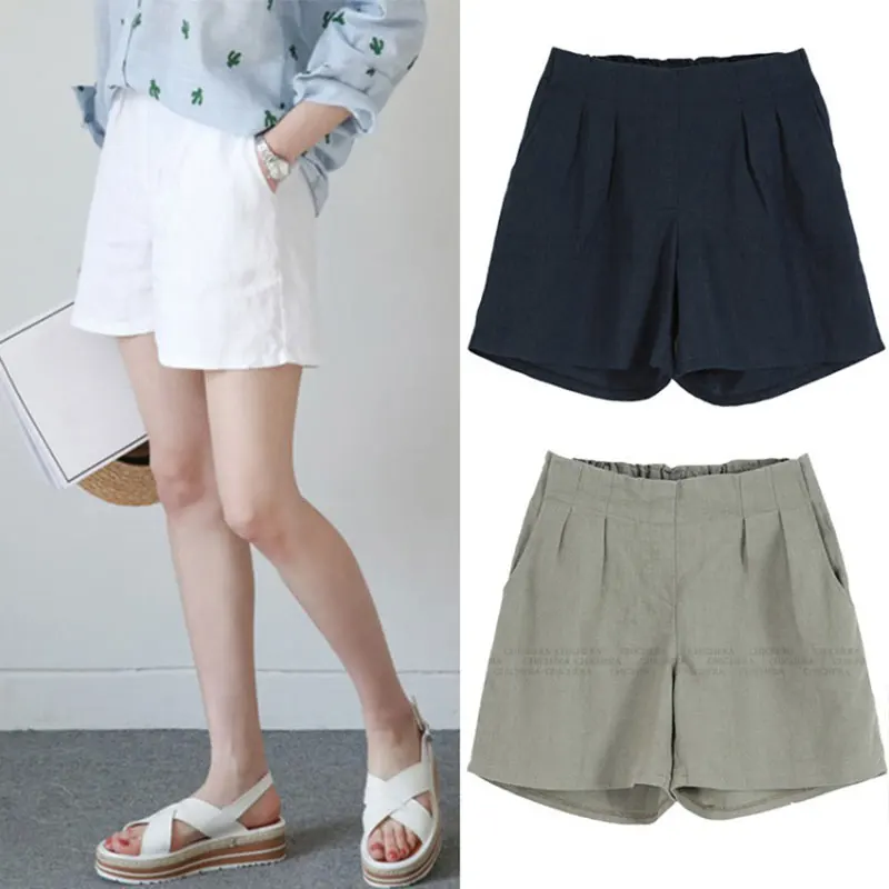 

Women's shorts summer traf linen five-point loose shorts harajuku Women's pants slim high waist A-line wide-leg shorts female