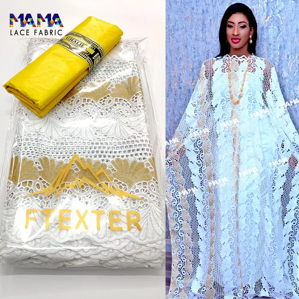 

2.5+2.5 Yards DIY Lace Fabric 2021 100% Cotton With Basin Riche In Switzerland Senegal African Wedding Dress Material