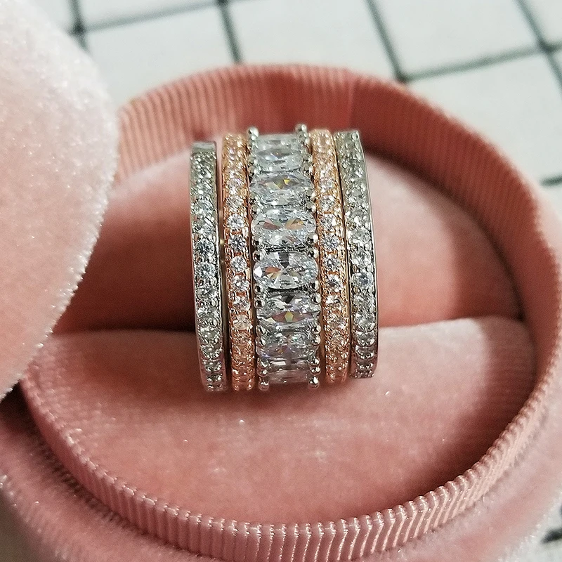 Rose Gold 4 Piece Stacking Wedding Engagement Ring Set for Women Fashion Band R5899 image 5
