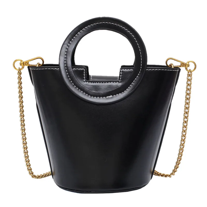 

Retro Chain PU Leather Portable Small Bucket Bag Autumn and Winter New Style Ladies Messenger Bag Women Handbag Shoulder Bag
