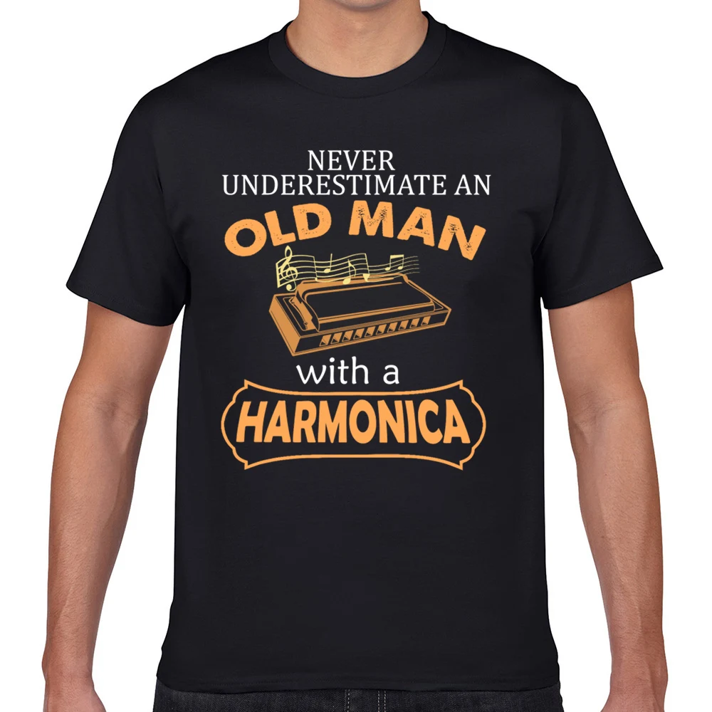 

Tops T Shirt Men old man with harmonica Sexy Harajuku Geek Cotton Male Tshirt