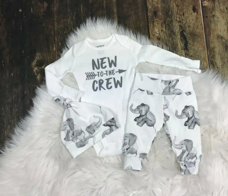 

Newborn Baby Girl Boy Tops Romper Elephant Pants Hat Outfits Clothes Tracksuit