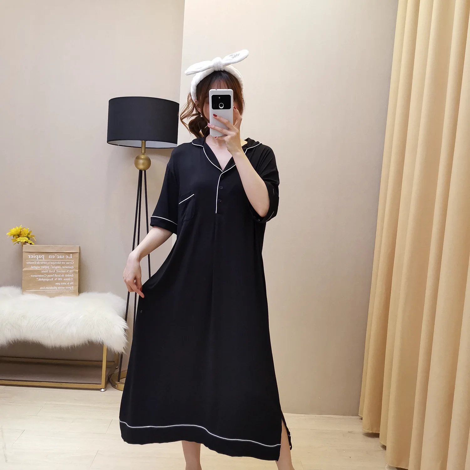 

100kg plus size plus fat ladies summer short-sleeved loose nightdress women's home pajamas