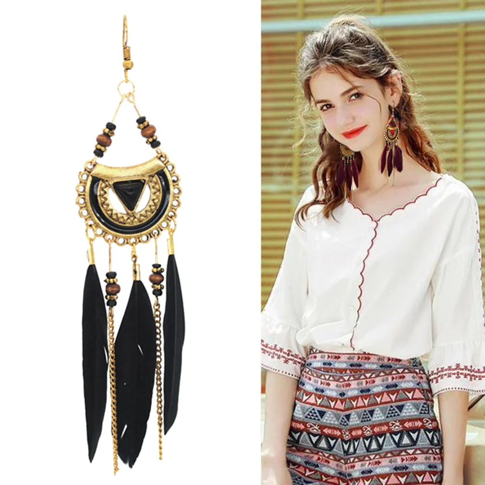 Античные винтажные этнические богемные висячие серьги в стиле бохо массивные