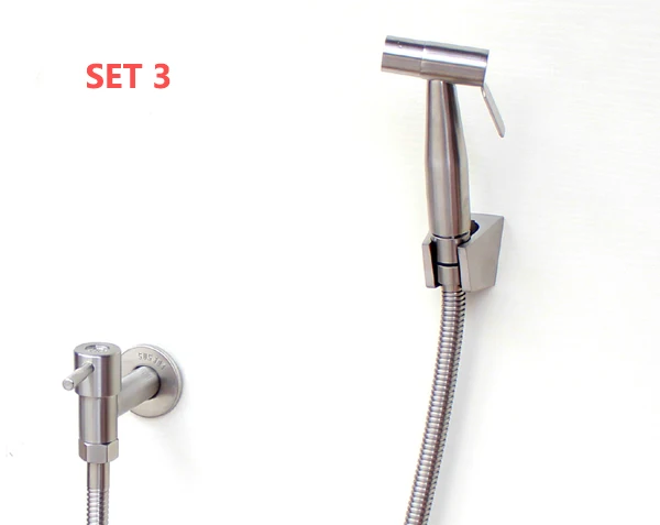 

Set 3 Toilet Flusher Stainless Bidet Sprayer Spray Enhanced pressure Hand Shower Set + Shower hose + wall bracket