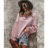gxds bow tie embroidery top 2021 femme autumu new fashion elegant casual ruffle solid dot patchwork chiffon lady pullovers shift