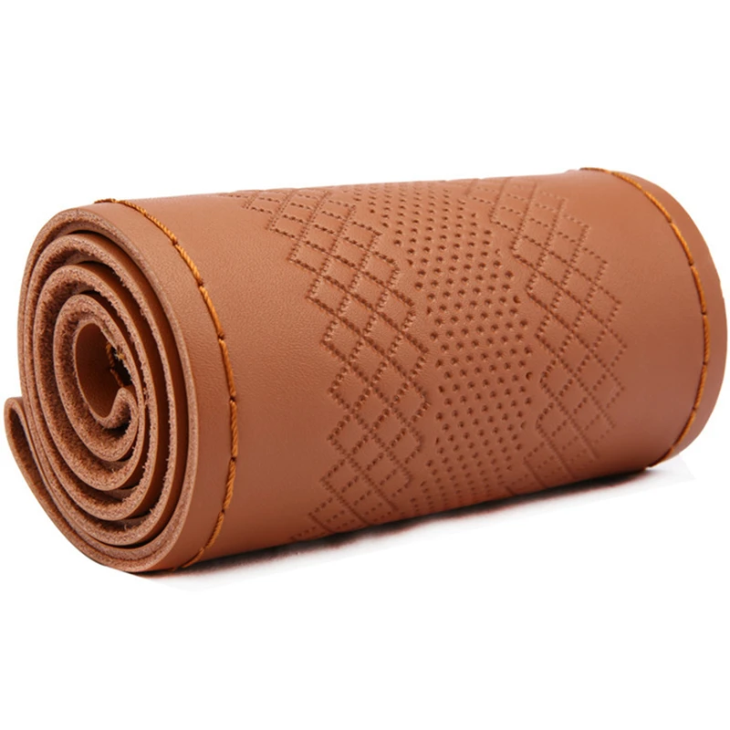 Кожаный чехол для руля с тиснением всесезонный универсальный из воловьей кожи