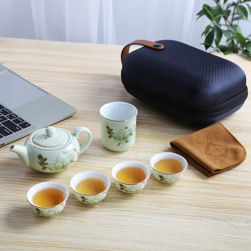 

Travel Tea Set Portable Kung Fu Tea Set Annual Meeting Gift Magnolia Painting Landscape Painting Office Tea Set Tea Cup Teaware