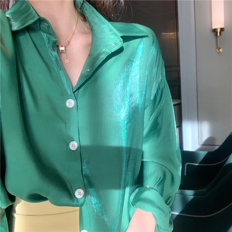 

Spring/Autumn Fashion Shirt Retro Elegant Street Button Shirt Mermaid Ji Polarized Joker Loose Nightclub Long Sleeve Beauty Tops
