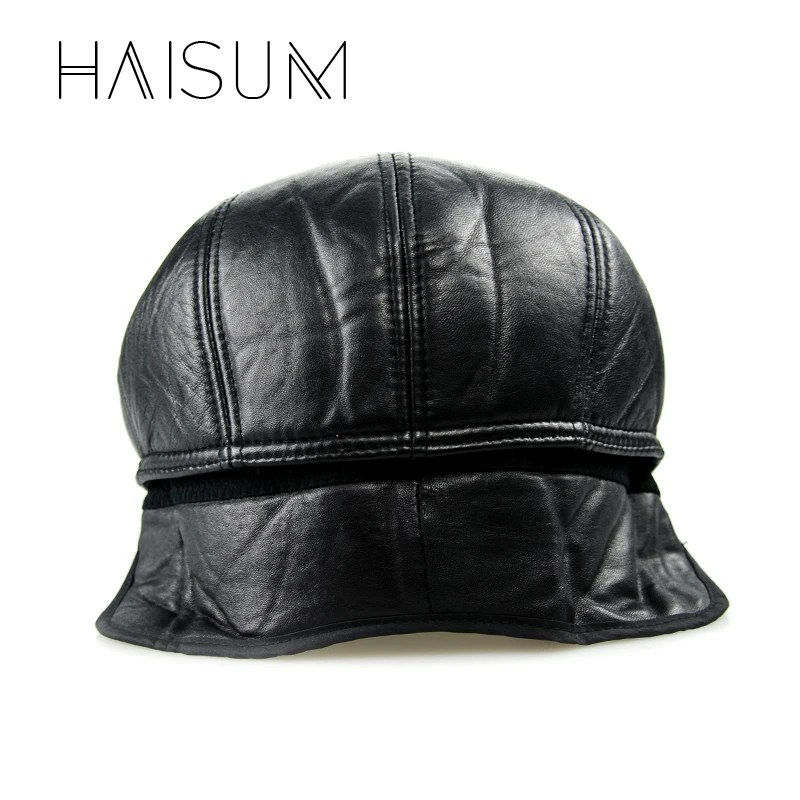 

Haisum Cool! Men's Cap Hat CBD High Quality PU Leather Beanie Fashion Men's Adult Striped With Ears Warm Hats Caps CS20