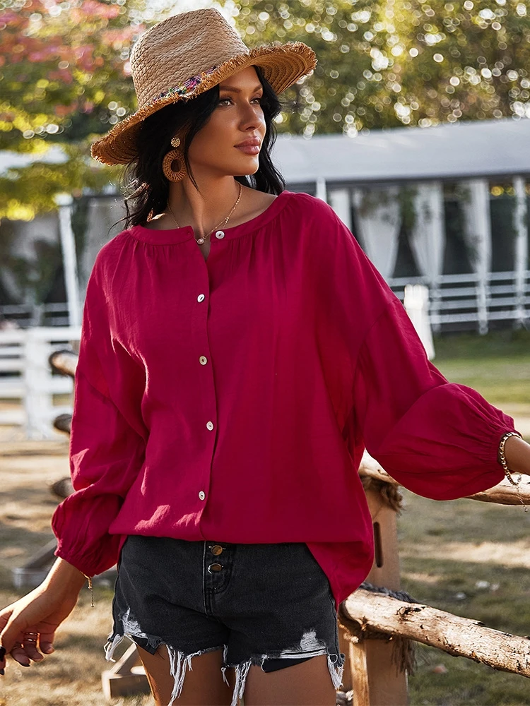 

Button Up Shirt Long Sleeve Top Women Clothing Moda 2021 Spring Summer Casual Blouses Loose Fashion Solid White Blusas Elegantes