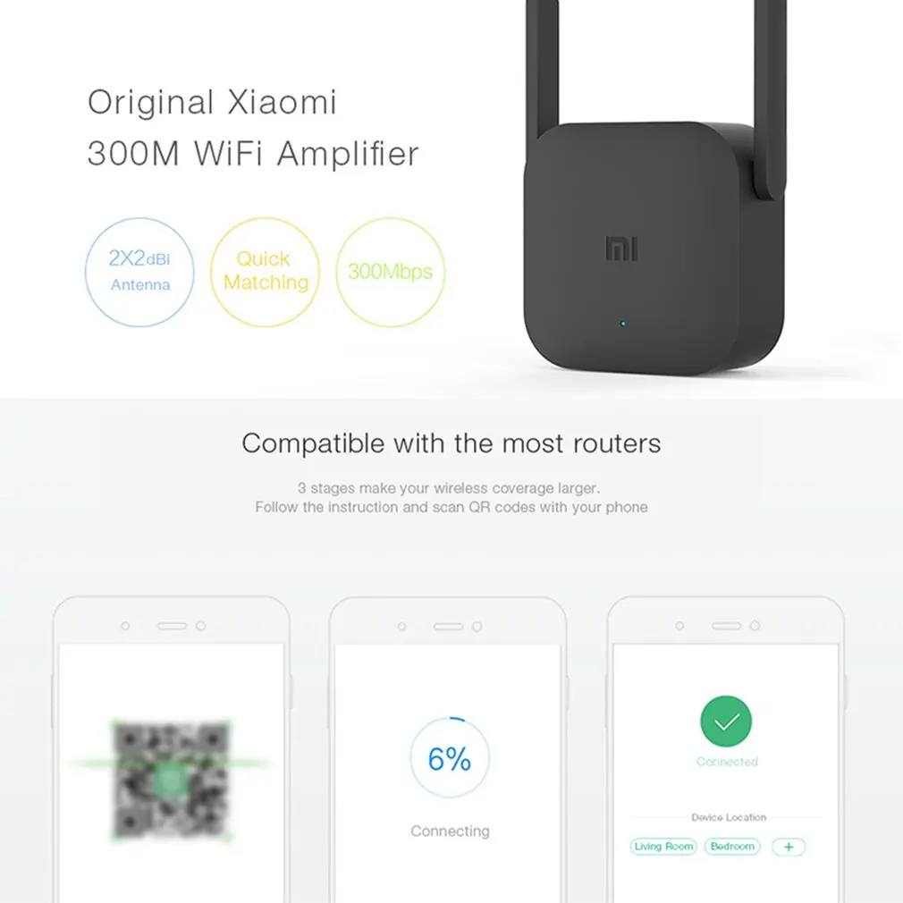 

Original Xiaomi WiFi Repeater Pro 300M Amplifier Network Expander Router Power Extender 2 Antenna for Router Wi-Fi Expander