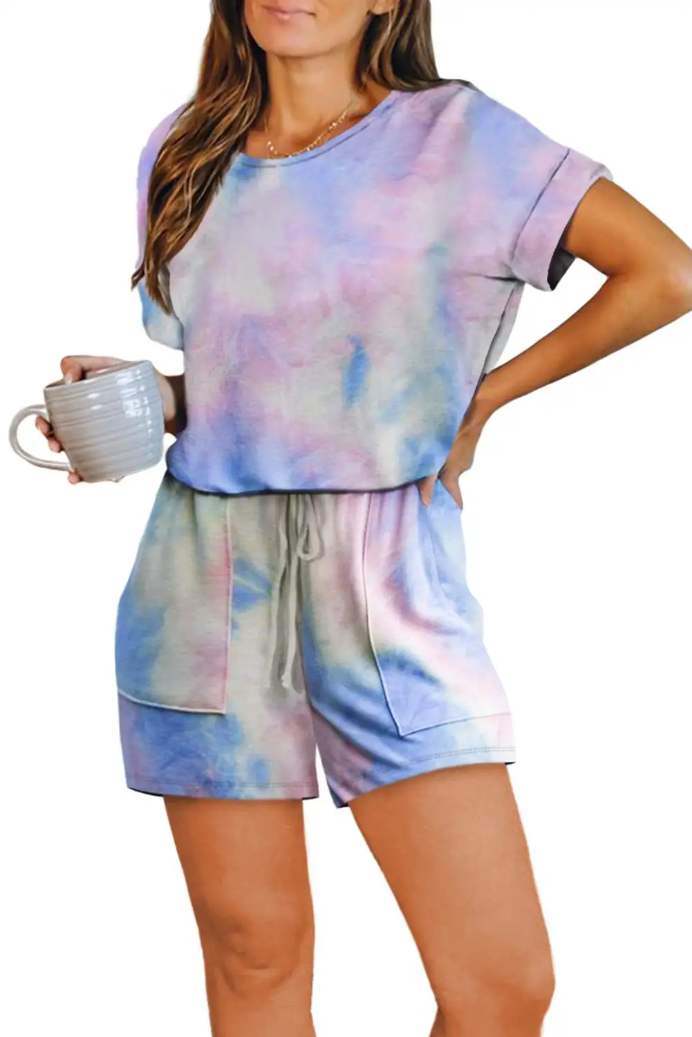 2020 Casual Summer Tie-dye Print Tracksuit Women New Rompers Leisure Gradient Home Sweatsuit Short Sleeve Clothing |