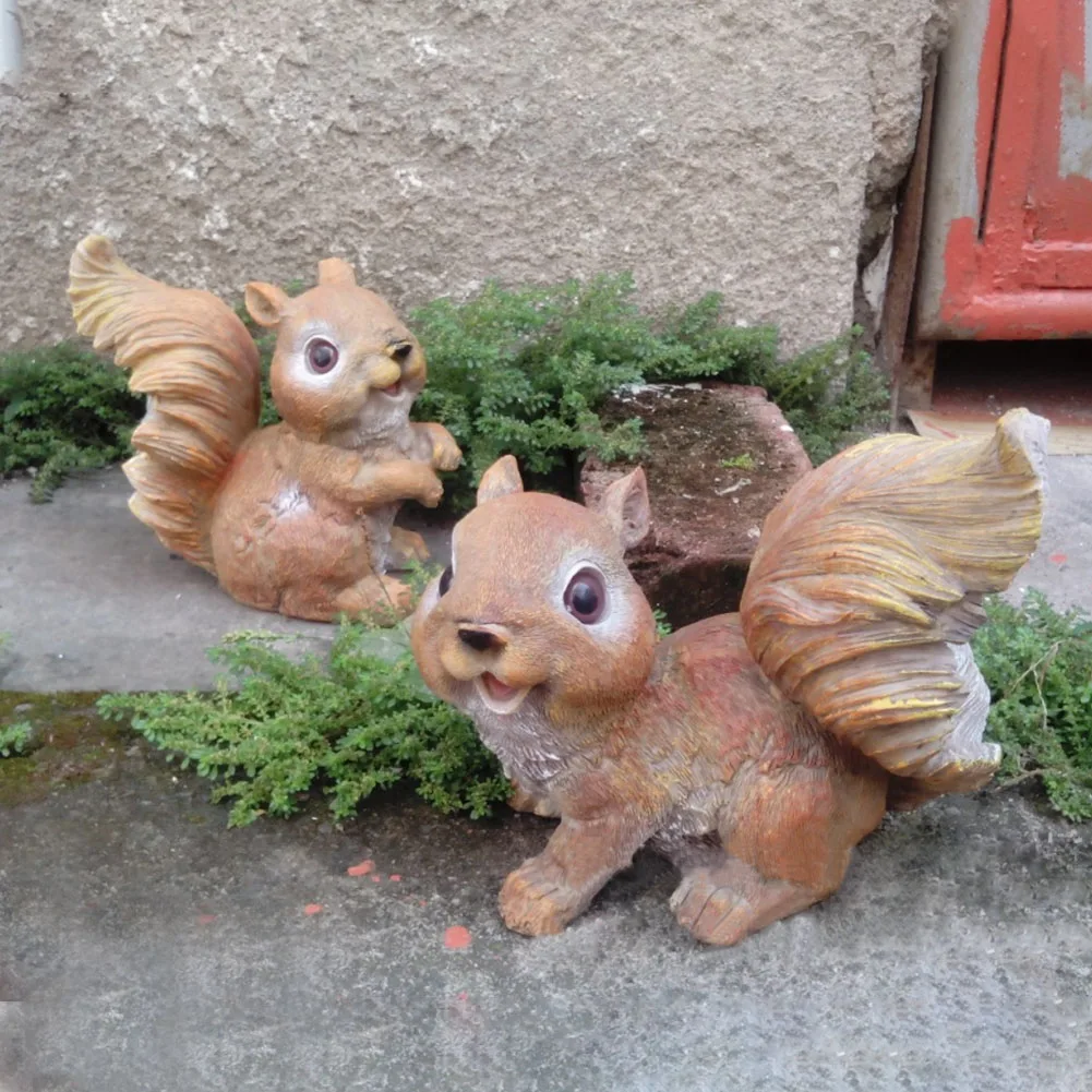 

2pcs/set Squirrel Figurines Cute Accessories Art Craft Resin Statue Outdoor Decor Vivid Lawn Garden Ornaments Gift Waterproof