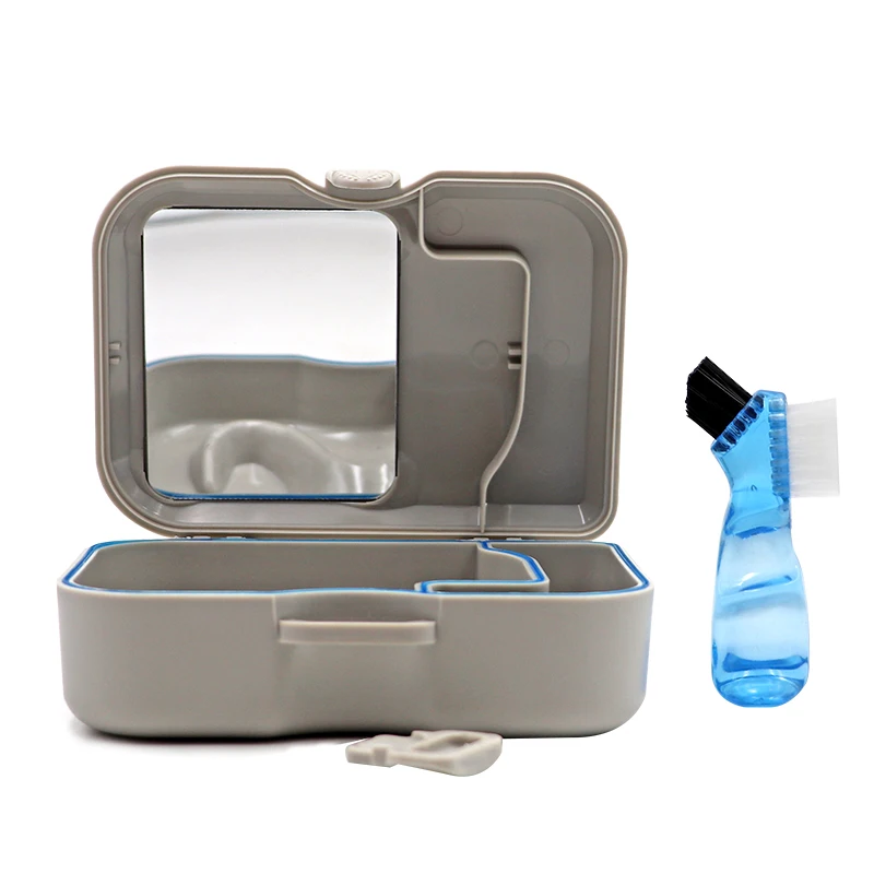 

1 Set Protable Denture Case Container False Teeth Storage Box With Mirror And Cleaning Brush Dental Appliance Free Shipping