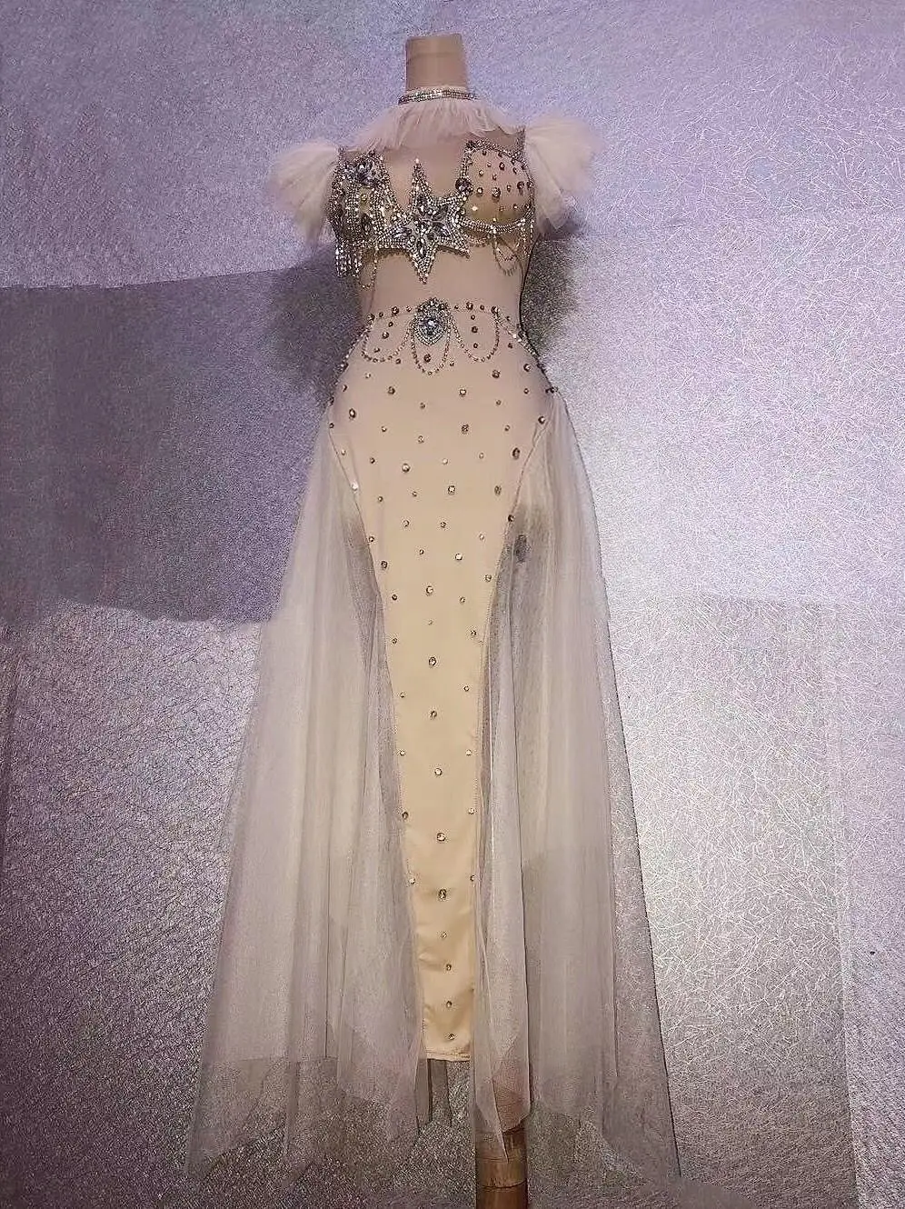 Серебристое Прозрачное платье стразы бара день рождения Празднование