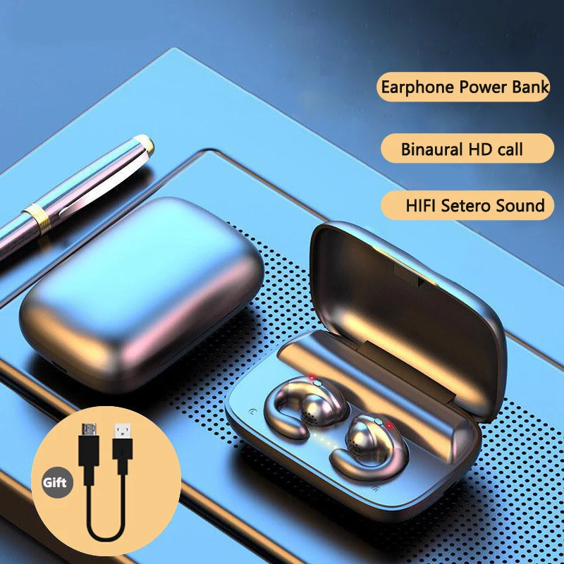 

Беспроводная Bluetooth-гарнитура S19, не входящие в ухо, бинауральные Спортивные Универсальные наушники, заушники с внешним аккумулятором 2 в 1