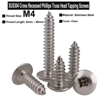 302010pcs m4 sus304 stainless steel cross recessed phillips ta truss head tapping screws wood screws furniture tapping screws