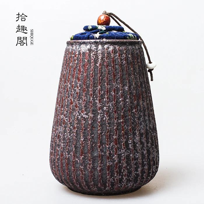 

★Handmade coarse pottery caddy Japanese firewood store receives warehouse archaize ceramic seal tea snack jars rust glaze