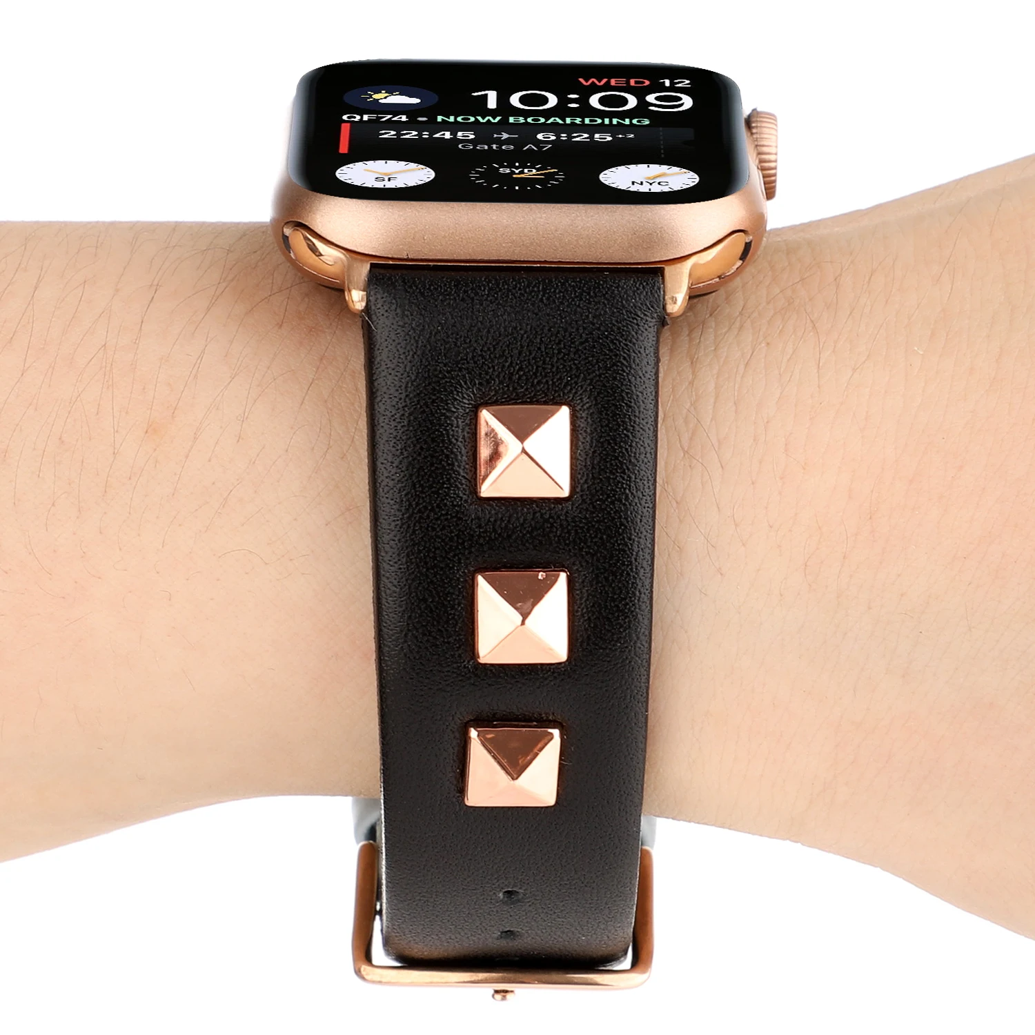 Ремешок из натуральной кожи с заклепками розового золота для apple wacth band 42 мм 38 мм apple watch 4 44/40 мм браслет correa для iwatch 5 4 3 2 1