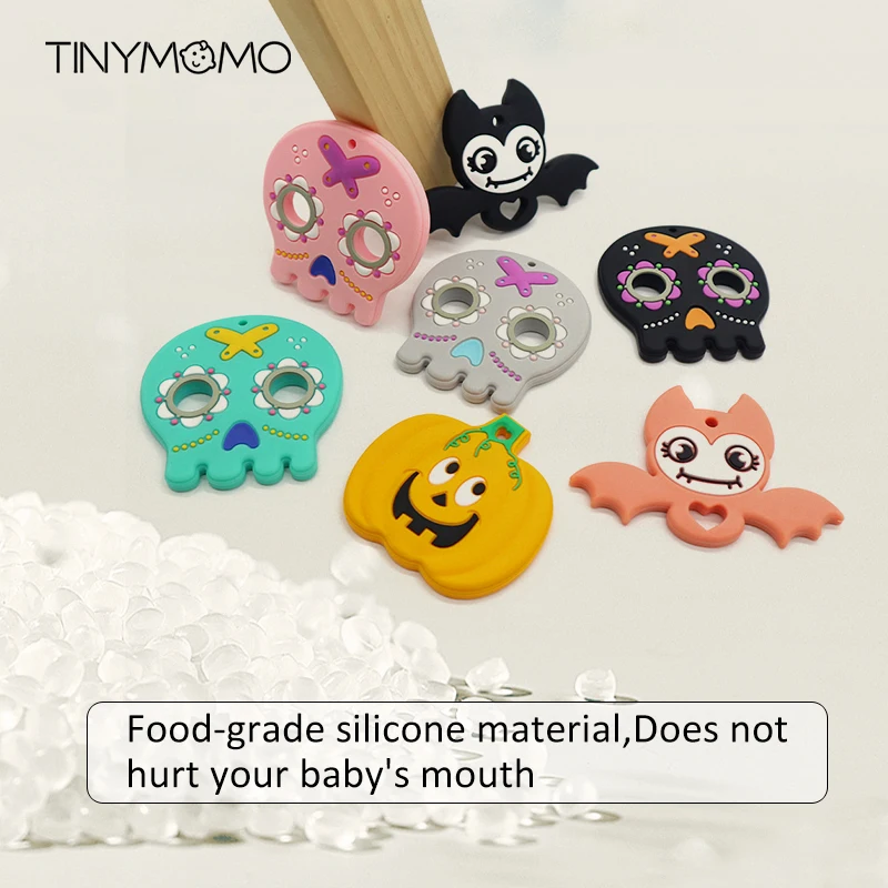 Mordedor de silicona de grado alimenticio, colgante de cadena de chupete de cr&aacute;neo calabaza y murci&eacute;lago para Halloween, Juguetes DIY, 1 Uds.-1