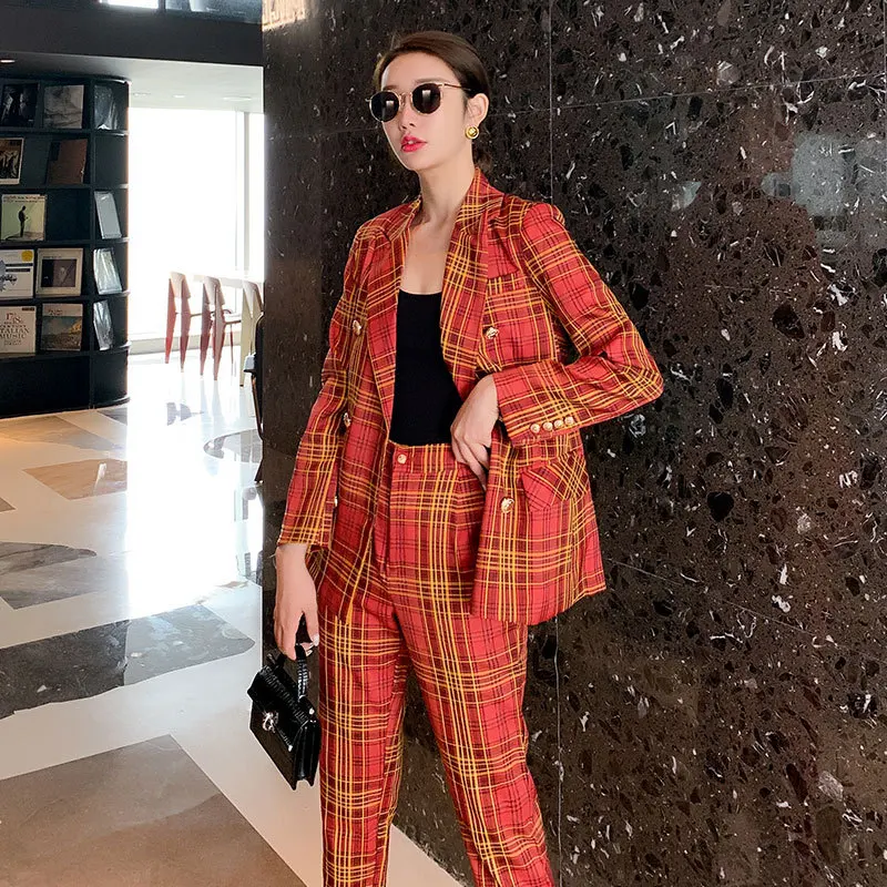 

Autumn new Korean suit women blazer set Plaid suit 2 piece set women suits blazer set office attire women work suits for women