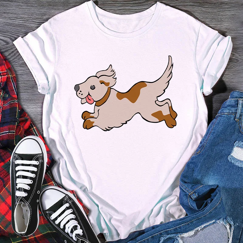 

Женская футболка базовые белые Топы Kawaii Милая футболка с собакой женская летняя простая креативная личность женская футболка с коротким ру...