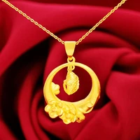 hi classic women 24k gold carp jumping dragon gate pendant necklace for party jewelry with chain choker birthday gift girl