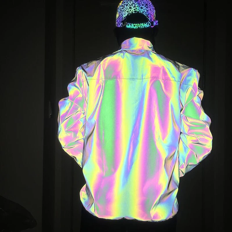 Мужская Светоотражающая куртка с отложным воротником радужной расцветки