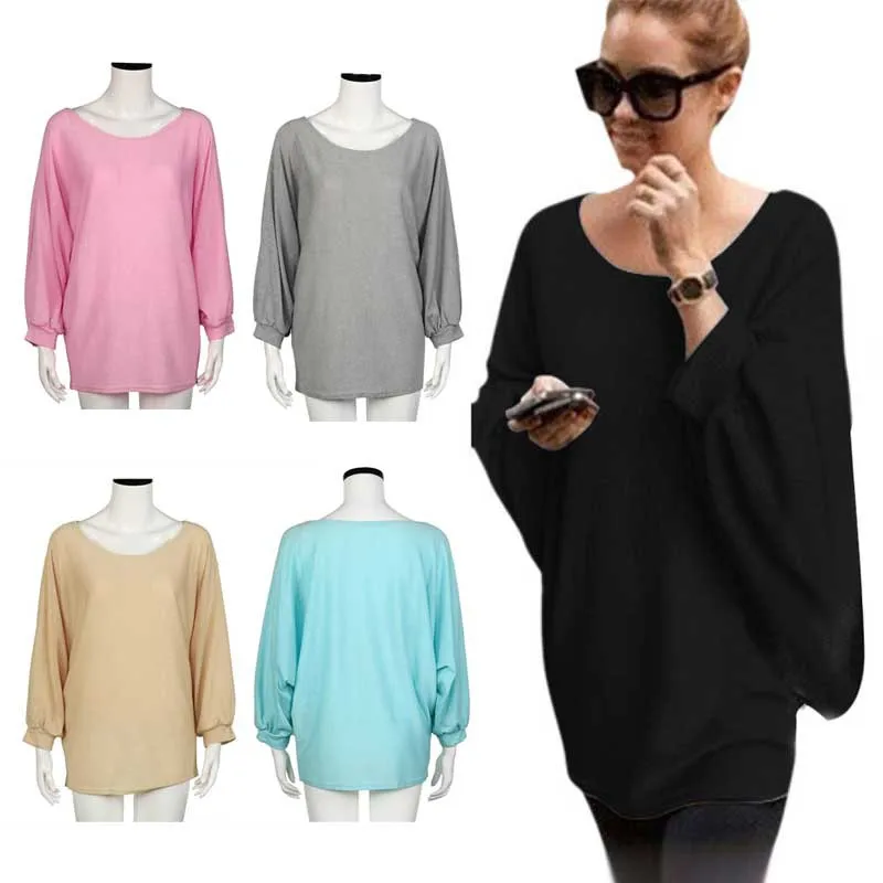 Женский вязаный свитер с рукавом летучая мышь Свободный пуловер большого