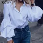 Рубашка женская с отложным воротником и рукавами-фонариками, 2021