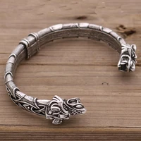 retro double wolf head bracelet open bracelet mens and womens wristband cuff bracelet fashion accessories jewelry