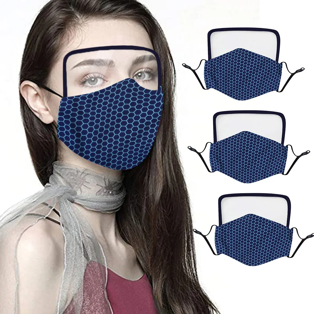 

3PCS Adult Washable Reusable Dustproof Windproof Face Mask Multicolor Printed Generic Mask Transparent Detachable Eye Shield 4