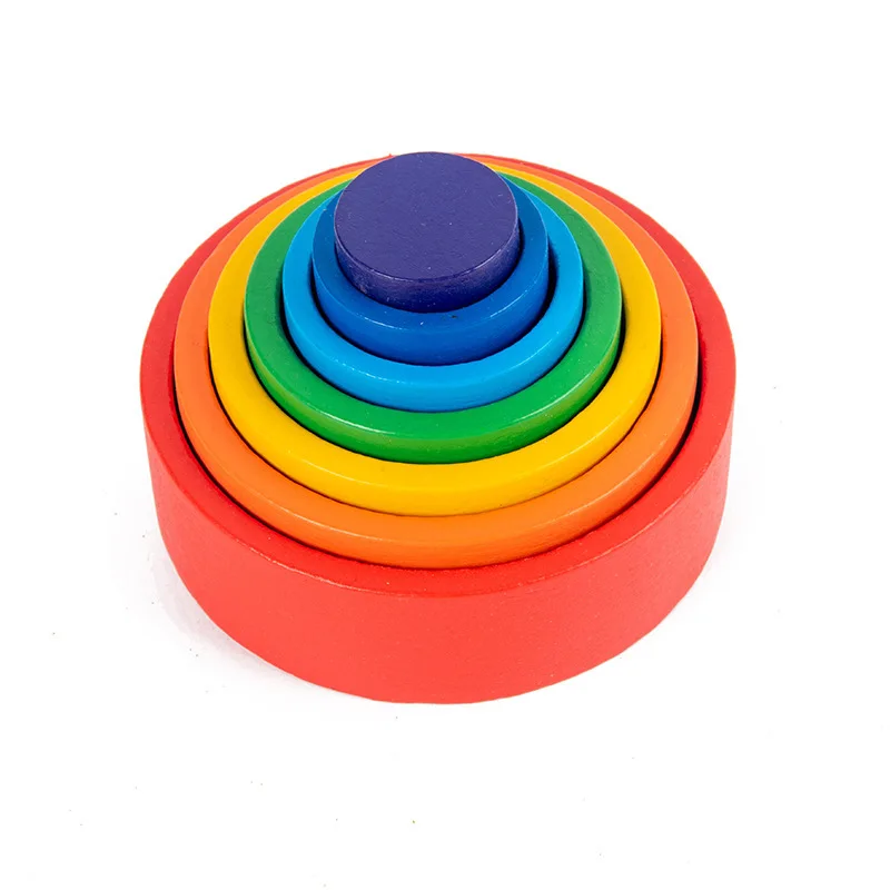 

Baby Rainbow Building Blocks Wooden Toys For Kids Creative Rainbow Stacker Montessori Educational Toy for Children gift