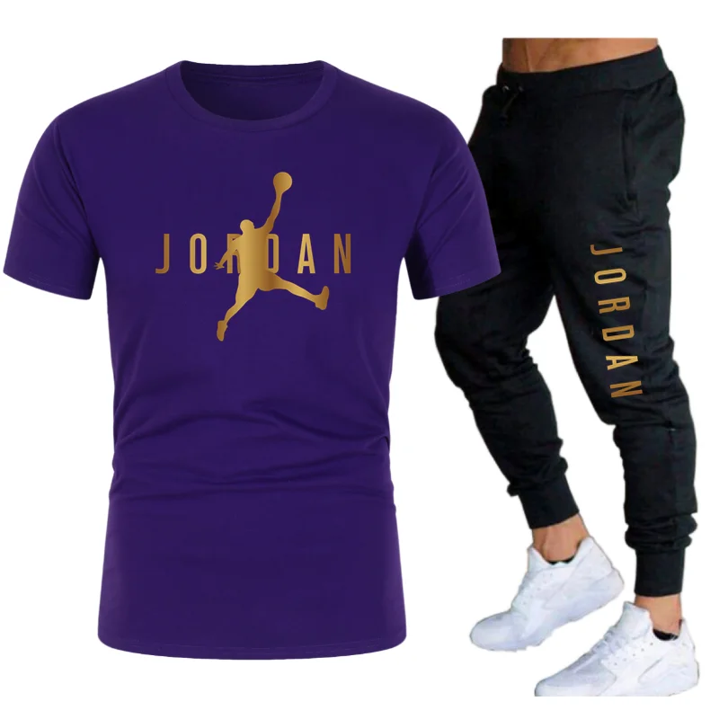 

2021Hot-Selling Summer T-Shirt Pants Set Casual Brand Fitness Jogger Pants T Shirt Hip Hop Fashion Men's Tracksuits