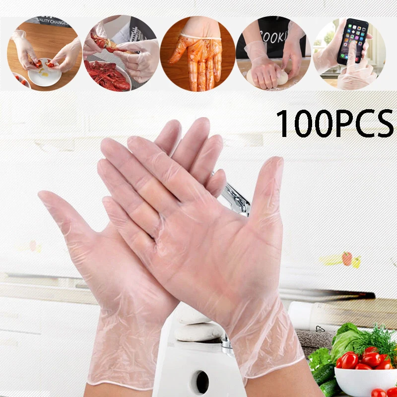 

100PCS Disposable TPE Transparent Gloves Thickened Plastic Gloves Food Processing Laboratory Kitchen Supplies