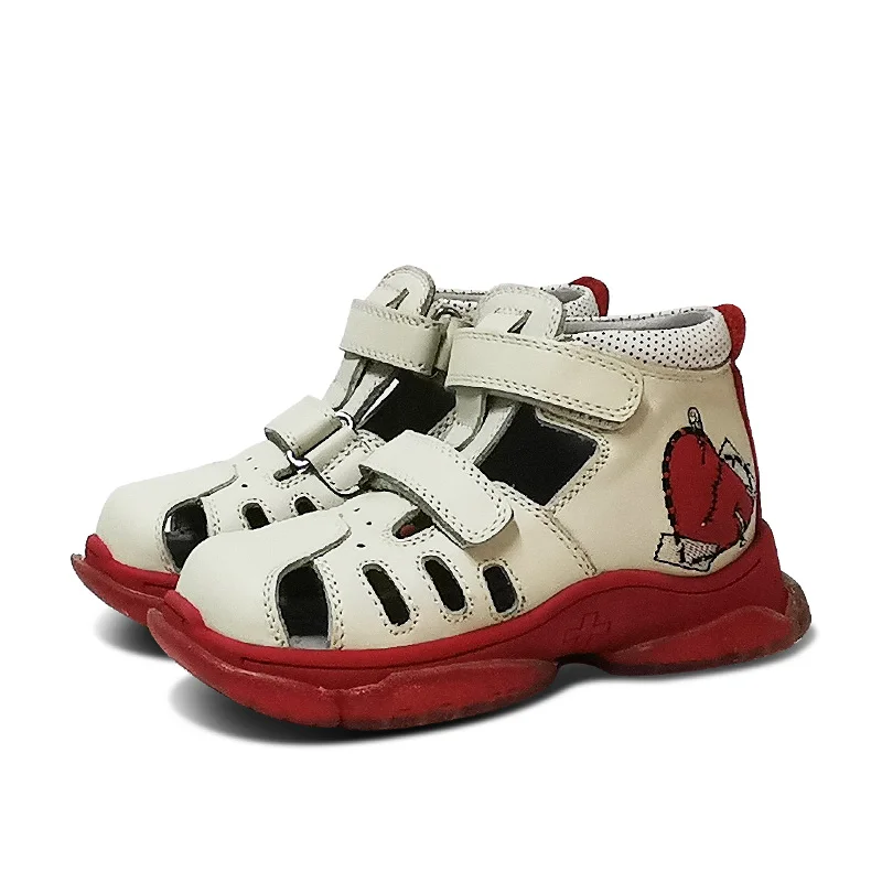 

Kids Genuine Leather Red Blue Summer Sandals Cute Fashion Fabric Orhtopedic Sports Shoes for Baby Toddlers Children Boys Girls