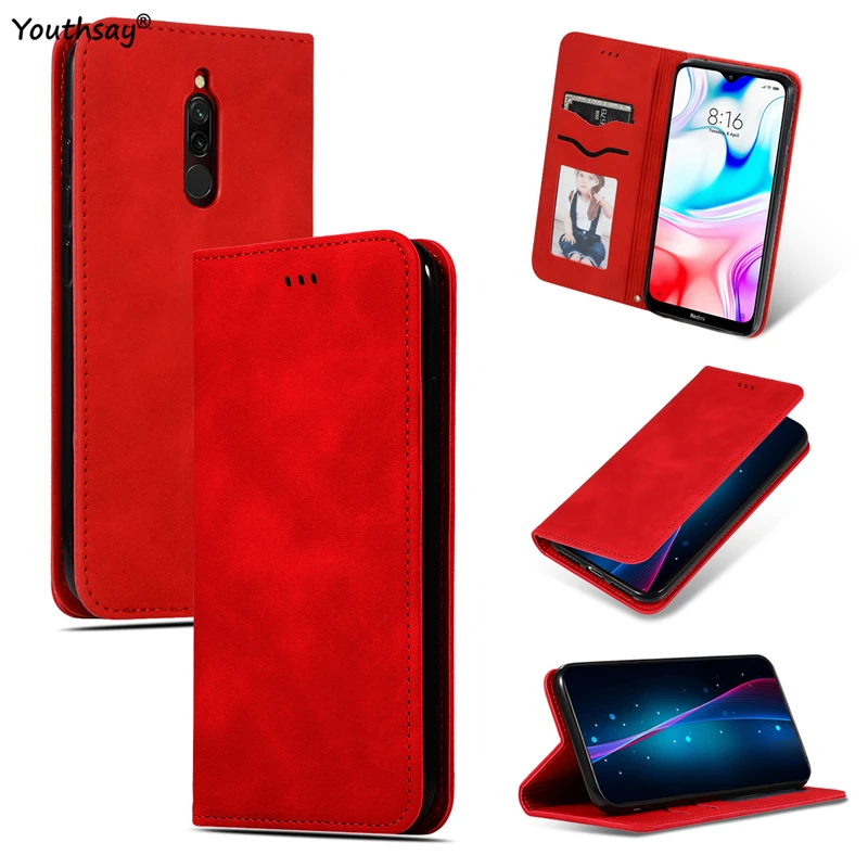 Чехол для Xiaomi Redmi 8A чехол Матовый кожаный с откидной крышкой и отделением карт