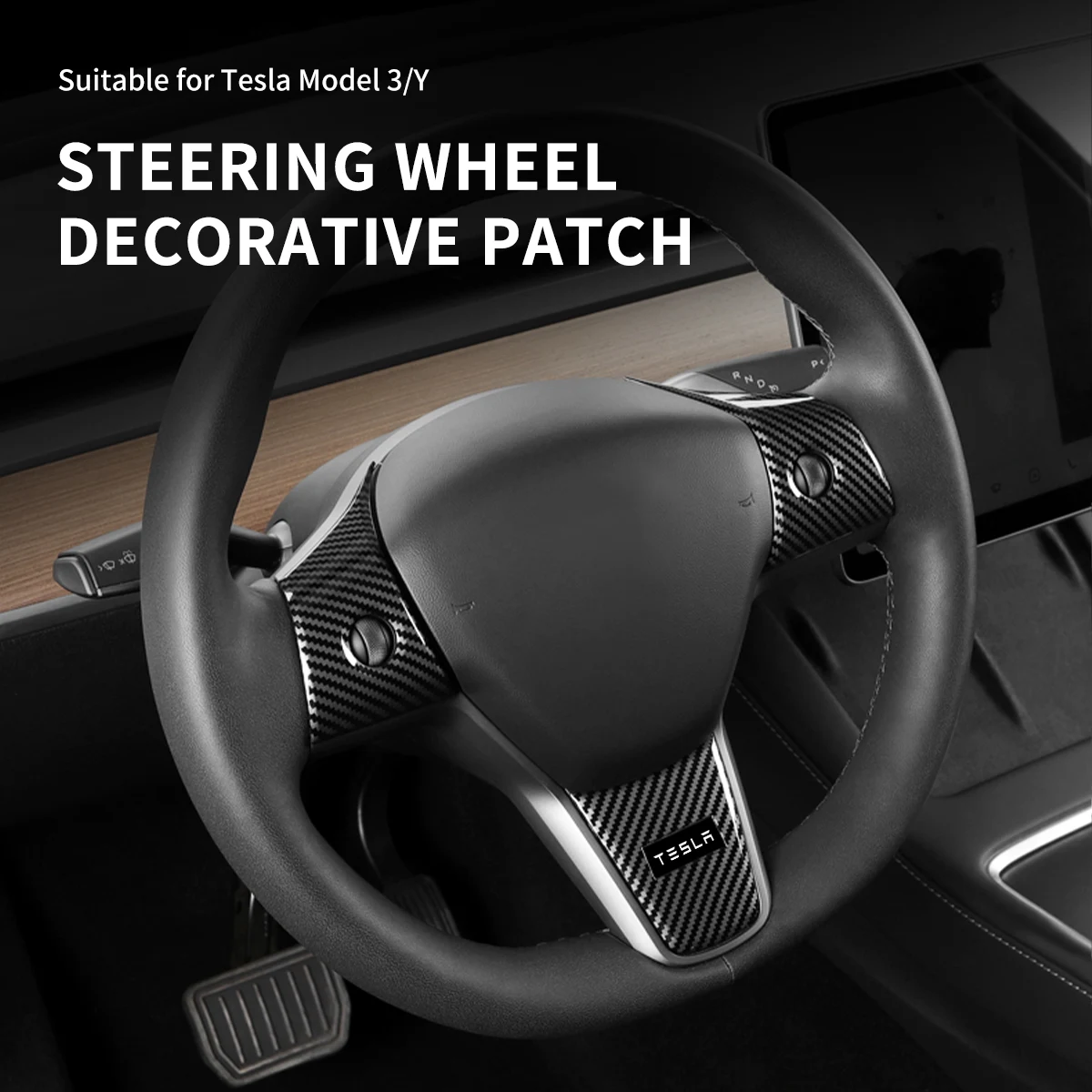 

3pcs Carbon fiber for Tesla Model y intérieur Steering wheel patch decoration Interior Modified Modelo 3 Protective accessories
