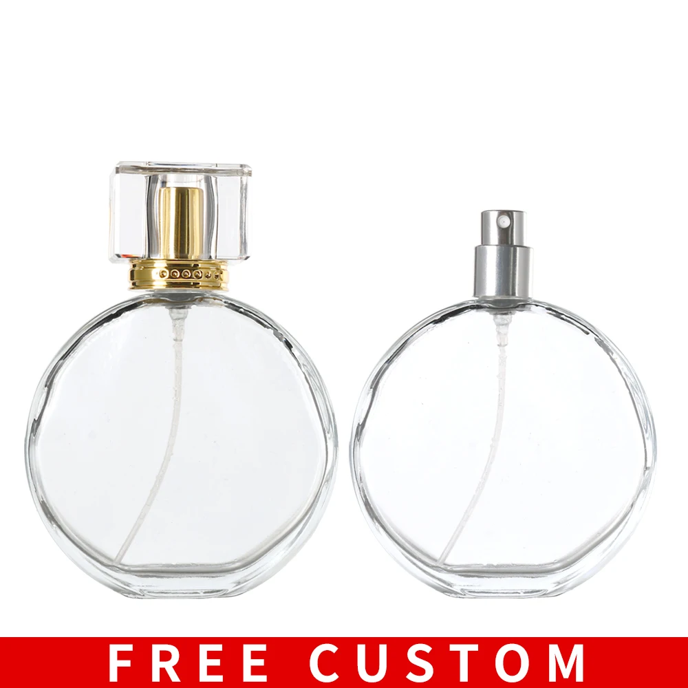 

Free Custom Logo 100ml Oblate Thick Bottom Perfume Mist Sprayer Pump Glass Spray Bottle Cosmetic Container
