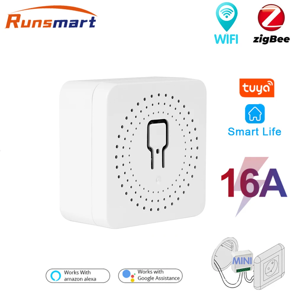 

RUNSMART 16A Wifi/Zigbee Mini Smart DIY Switch, Smart Home Automation Module, Works with Alexa Google Home Tuya Smart Life APP
