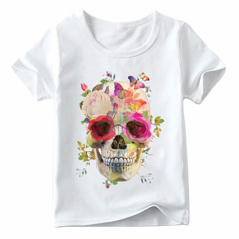 Футболка с цветочным принтом черепа для мальчиков и девочек детские летние топы