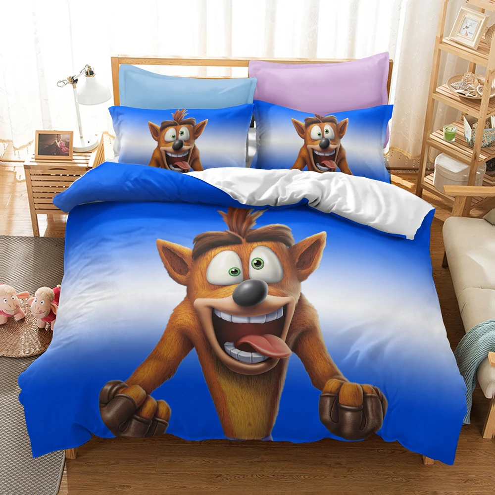 

New Crash Bandicoot 3d Duvet Cover Set with Pillowcase Cartoon Bedding Set Single Double Twin Full Queen King for Bedroom Decor