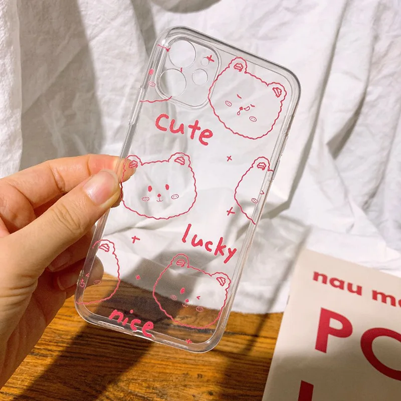 

For iPhone 11 Pro Max case Cute cover for iPhone XS MAX XR X 7 8 6 Plus 7Plus case Retro simple line bear cartoon art Phone case